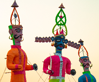 The festival of Dussehra celebrates the victory of Lord Rama over Ravana. An effigy of Ravana is burnt to mark the occasion. 